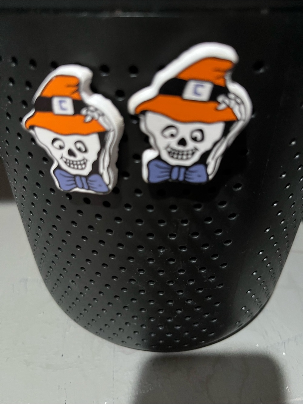 Kids Halloween Skeleton Hat Earrings - Orange & Purple - Picture 3 of 5